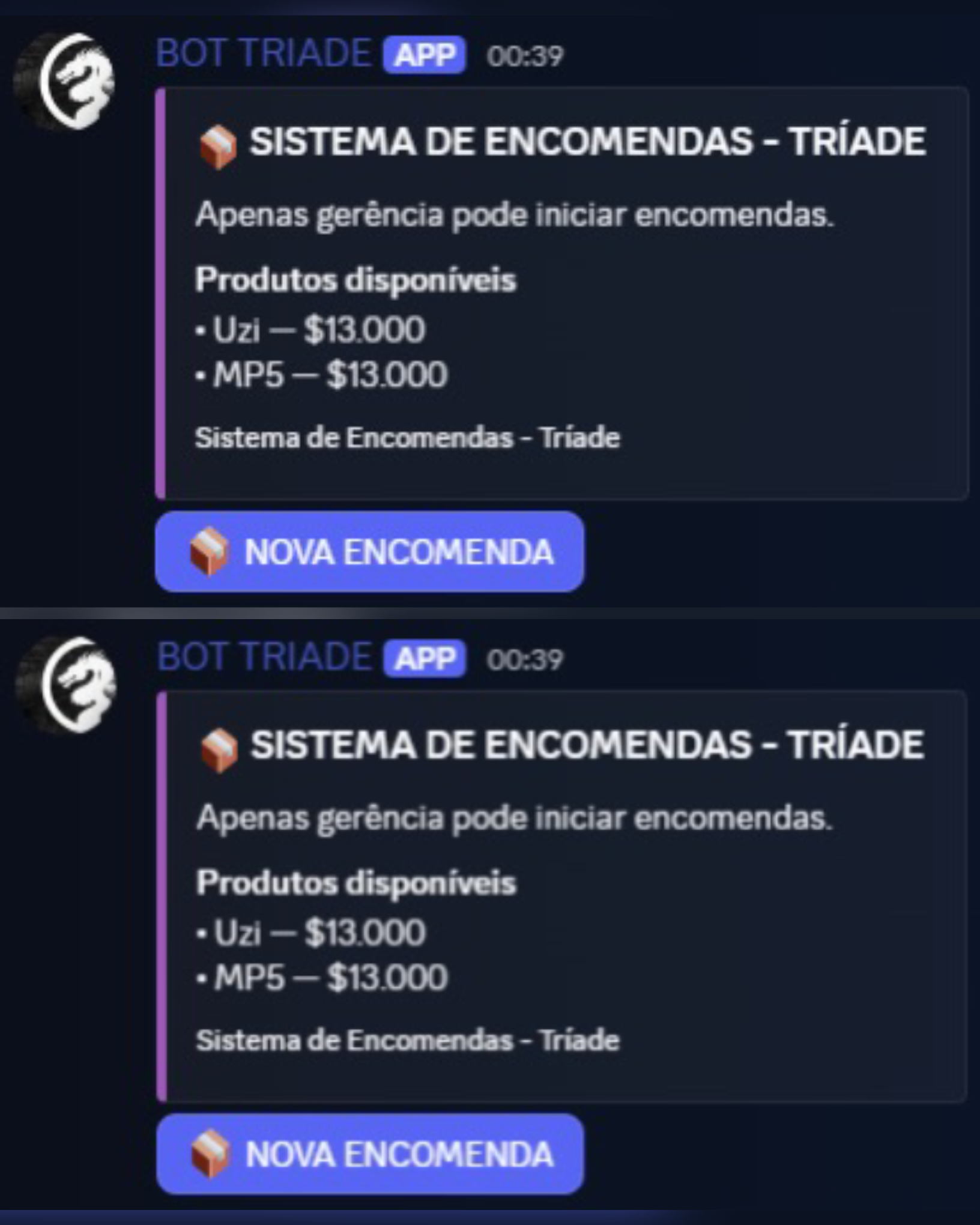 Botão nova encomenda